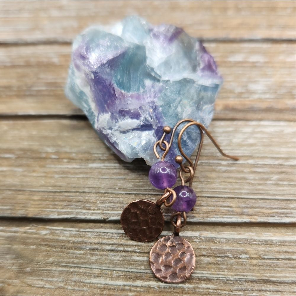 Amethyst and Copper Drop Earrings
